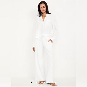 Women's White Linen Wide Leg Pants